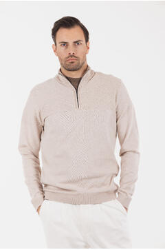 Abel Half-zip Brick pattern cashmere knit