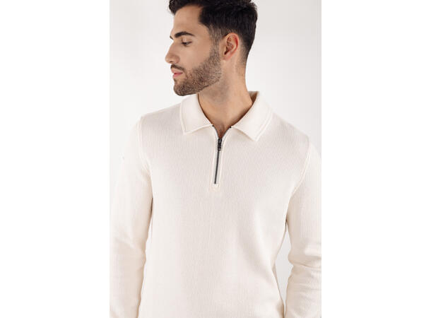 Emanuel Half-zip Cream M Cotton structure sweater