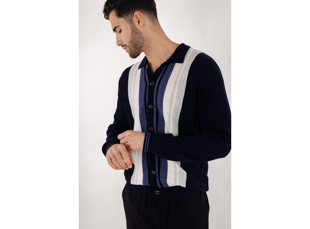 Gandalf Cardigan Navy multi XXL Merino button sweater 