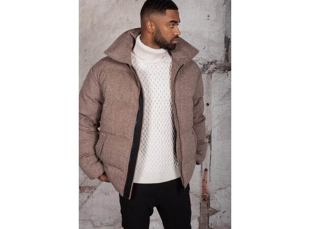 Lyon Jacket Sand herringbone M Puffer wool jacket 