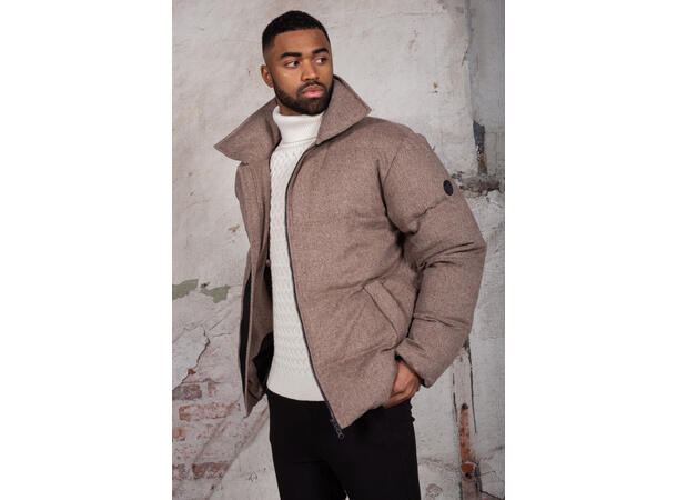 Lyon Jacket Sand herringbone M Puffer wool jacket