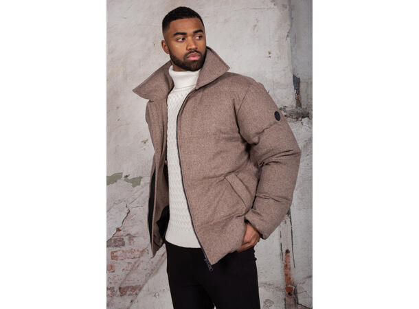 Lyon Jacket Sand herringbone M Puffer wool jacket 