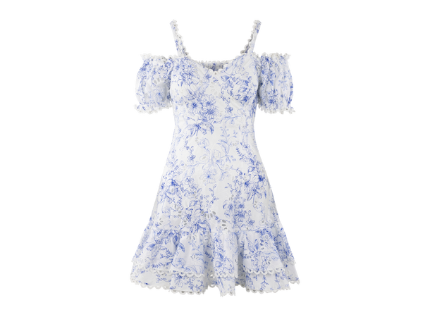 Gianna Dress Blue AOP M Embroidery print mini dress 