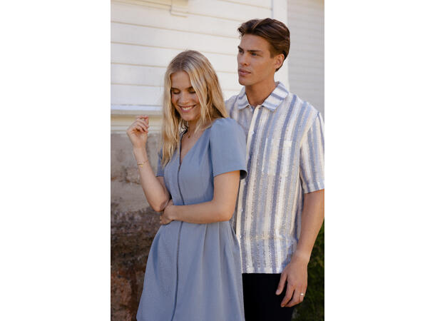 Floke Shirt Blue multi XXL Multistriped linen SS shirt 