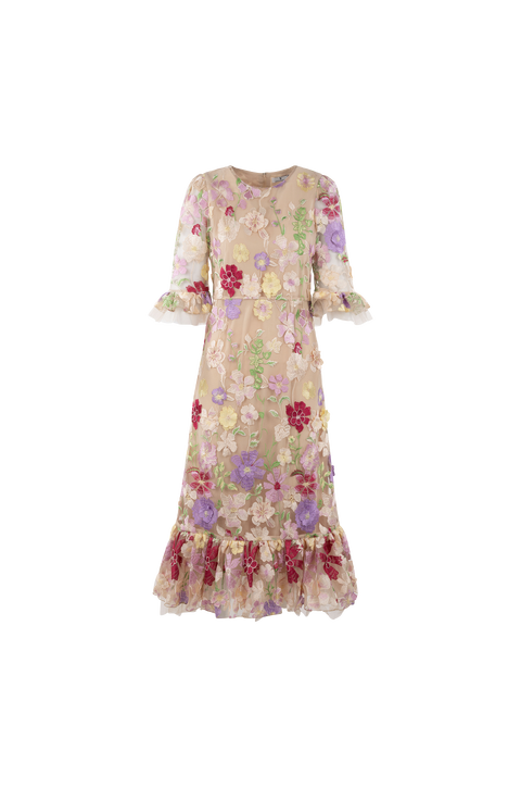 Lisette Dress 3D flower maxi dress