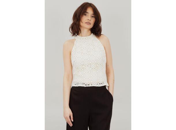 Bloom Top Cream S Crochet halter-neck 