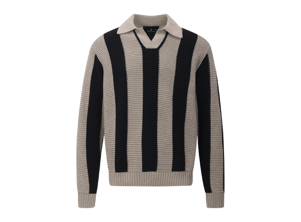 Escobar Sweater Black/Sand L Block stripe crochet look sweater 