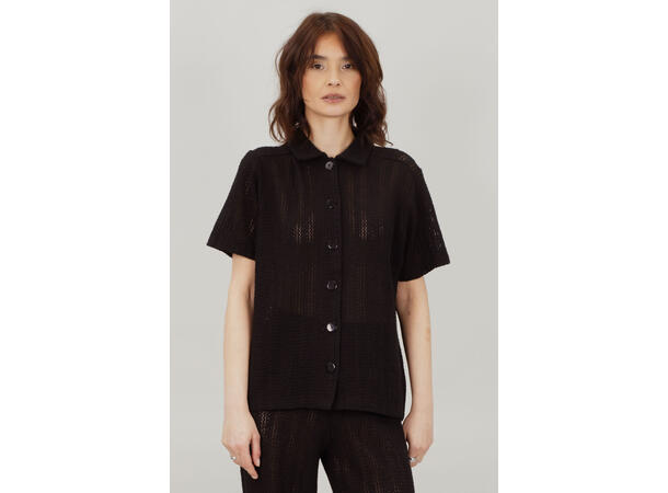 Melissa SS Shirt Black L Loose crochet look SS shirt 