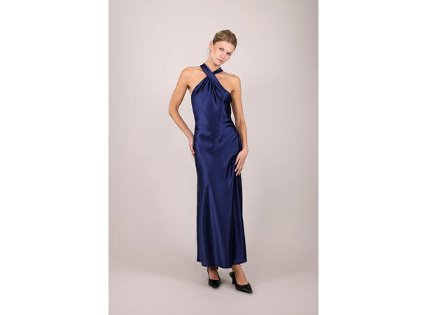 Rikki Dress Dark Navy XL Satin twisted neck long dress 