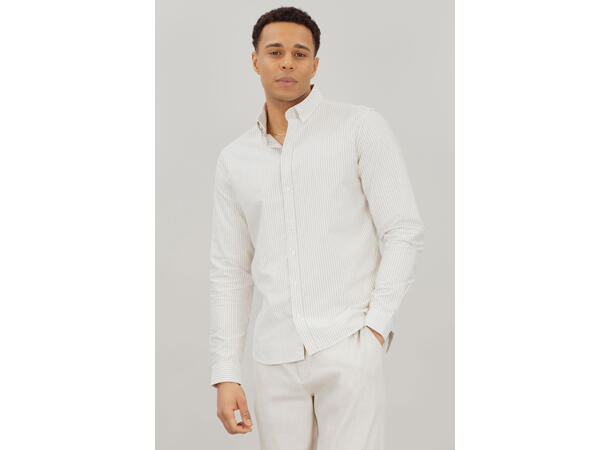 Solari LS Shirt Sand L Cotton stripe oxford LS shirt 