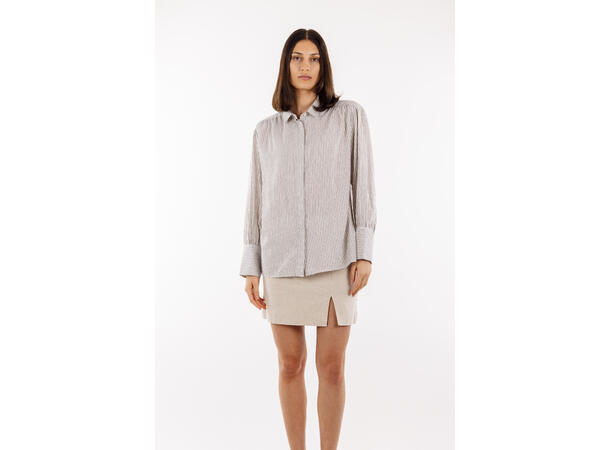 Fanaka Shirt Light Brown XL Striped shirt with gathers 