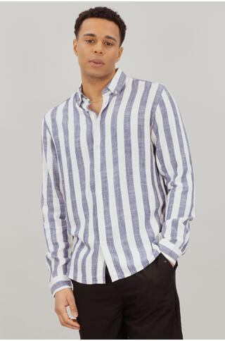 Folke LS Shirt Striped linen LS shirt