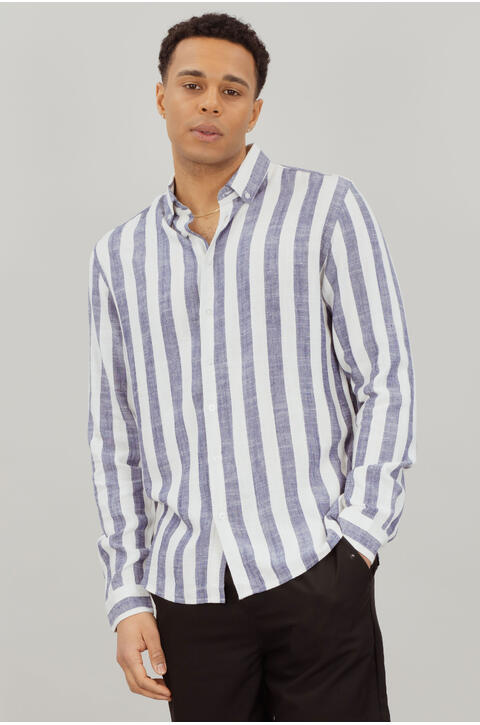 Folke LS Shirt Striped linen LS shirt