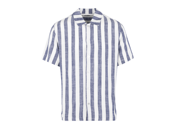 Folke Shirt Navy L Striped linen SS shirt 