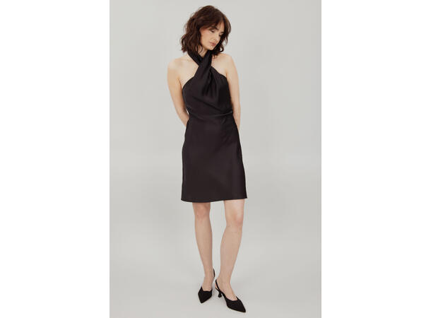 Fride Dress Black L Short satin halter-neck dress 