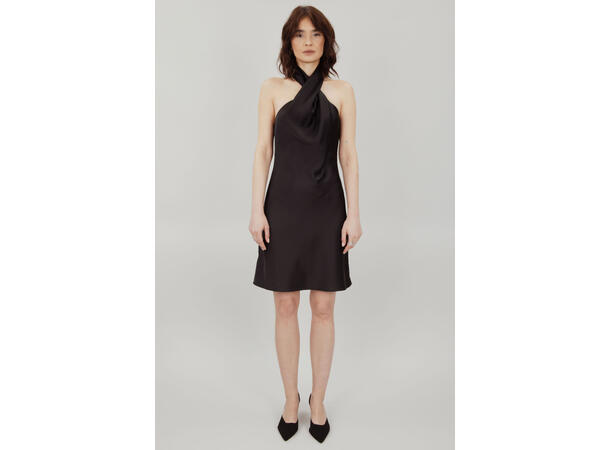 Fride Dress Black L Short satin halter-neck dress 
