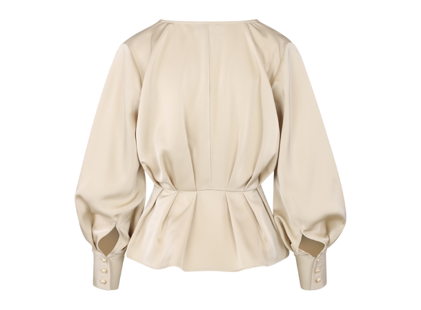 Mariella LS Blouse Bleached Sand L Satin blouse with V-neck 