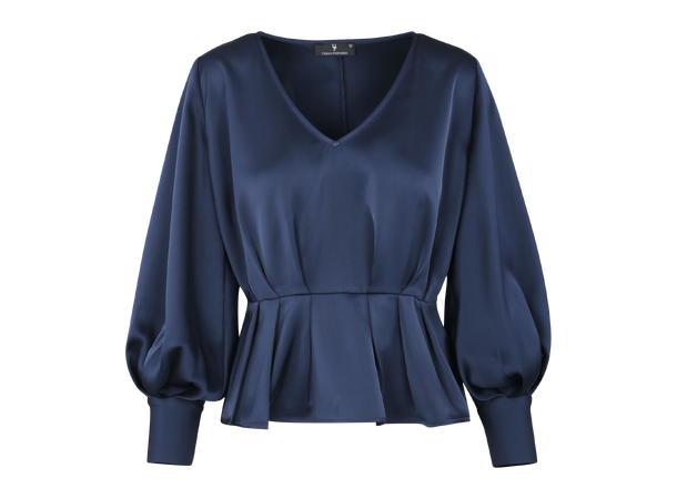 Mariella LS Blouse Navy L Satin blouse with V-neck 