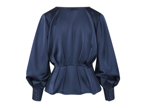 Mariella LS Blouse Navy L Satin blouse with V-neck 