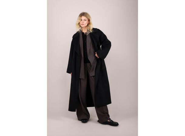 Ulla Coat Black XL Long coat with lapel 