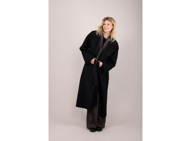 Ulla Coat Black XL Long coat with lapel 