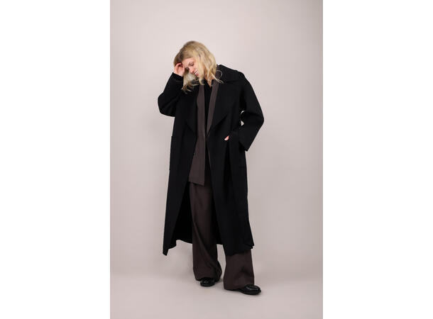 Ulla Coat Black XL Long coat with lapel 