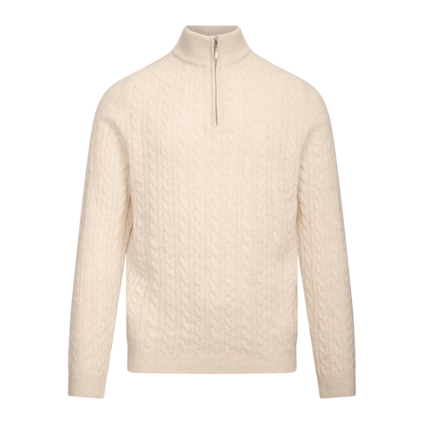 Edward Half-zip Cream melange L Cable half-zip wool sweater