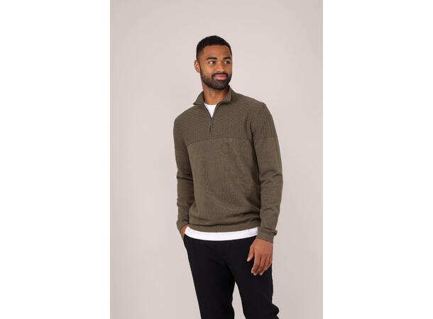 Amman Half-zip Olive S Viscose brick pattern sweater 