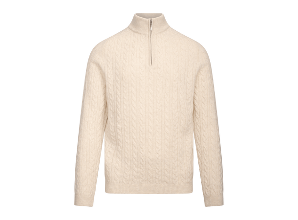 Edward Half-zip Cream melange L Cable half-zip wool sweater 