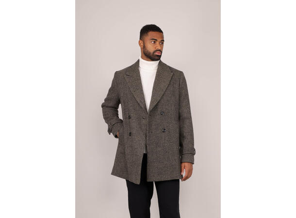 Herres Coat Brown XXL Herringbone wool coat 