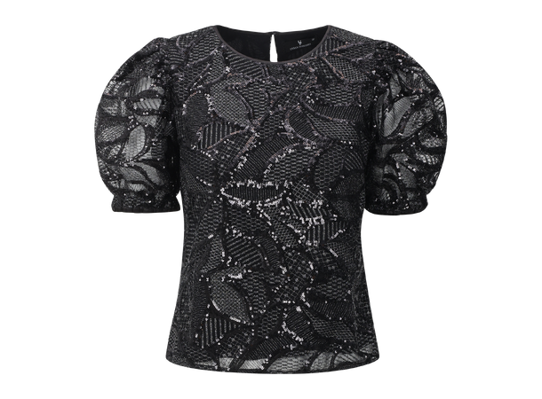 Maggie Top Black L Embroidered top with puffed sleeves 