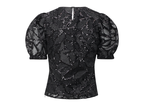Maggie Top Black L Embroidered top with puffed sleeves 