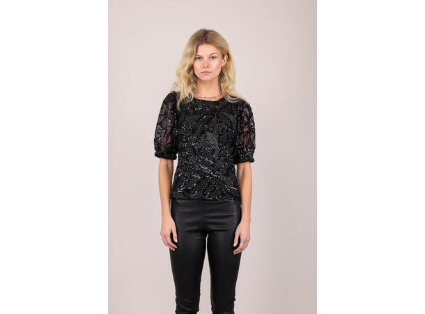 Maggie Top Black L Embroidered top with puffed sleeves 