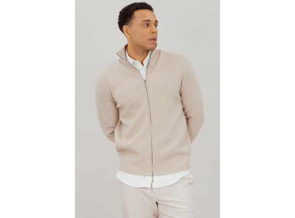 Nathan Cardigan Light Sand L Viscose knit 2-way zip cardigan 