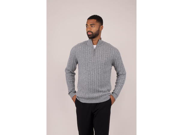 Walt Half-zip Grey Melange XXL Wool cable sweater 