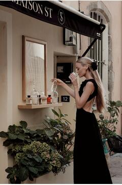 Cecilia Dress Open back frill maxi dress