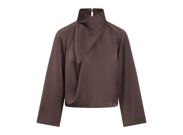 Cira Blouse Black Coffee S Satin blouse with twist 