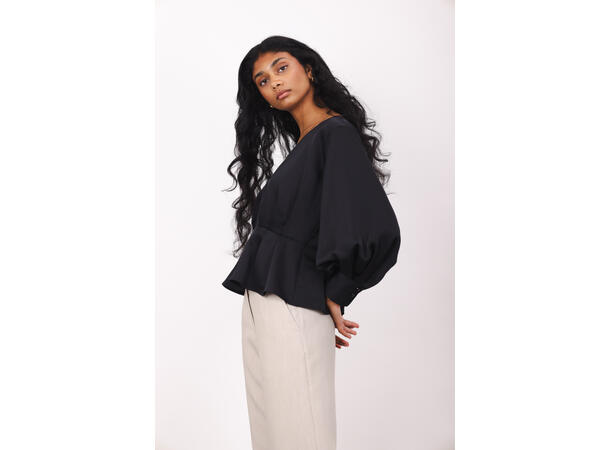 Mariella LS Blouse Black XS Satin blouse with V-neck 
