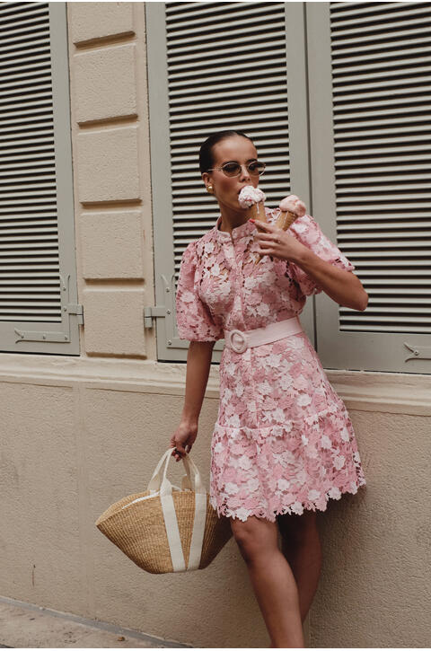 Adeline Dress Pink Multi M Mini lace dress