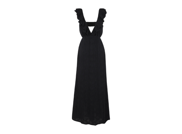 Cecilia Dress Black XS Open back frill maxi dress 