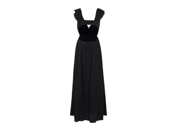 Cecilia Dress Black XS Open back frill maxi dress 