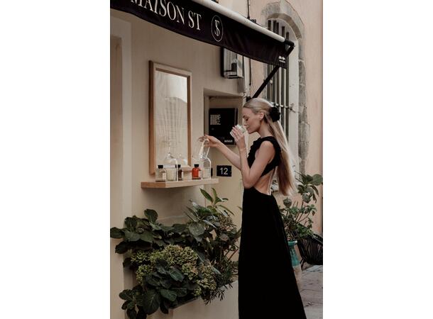 Cecilia Dress Black XS Open back frill maxi dress 