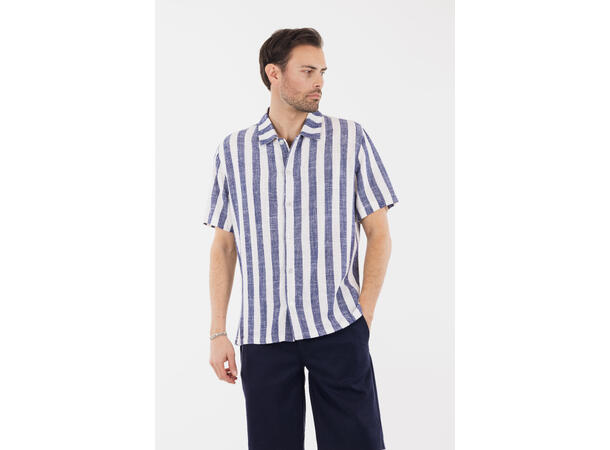 Folke SS Shirt Navy XXL Striped linen SS shirt 