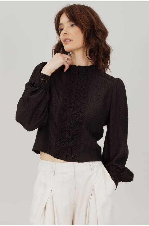 Josefine LS Blouse Black S Lace blouse