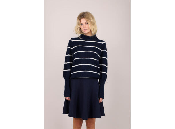 Mara Sweater Navy XL Striped puffed sleeves mohair sweater 