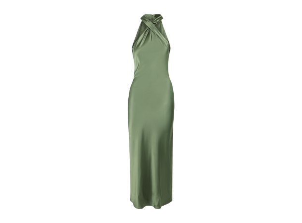 Rikki Dress Olive L Satin twisted neck long dress 