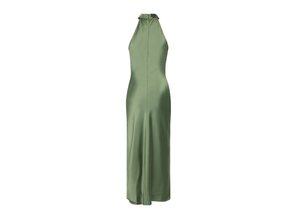 Rikki Dress Olive L Satin twisted neck long dress 