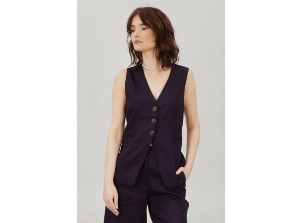 Simmy Waistcoat Navy M Long linen waistcoat 