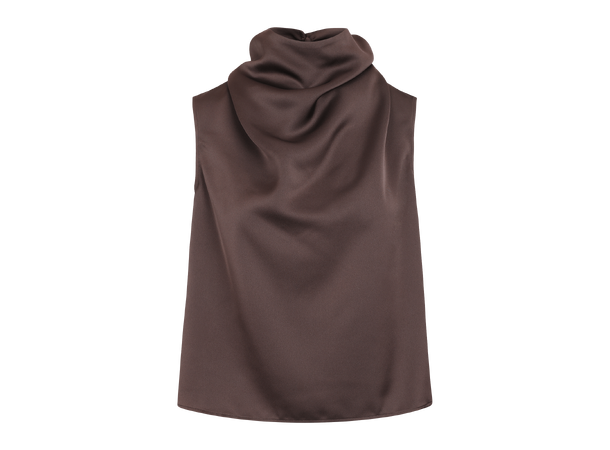 Ellinor Top Black Coffee S Satin watefall top 