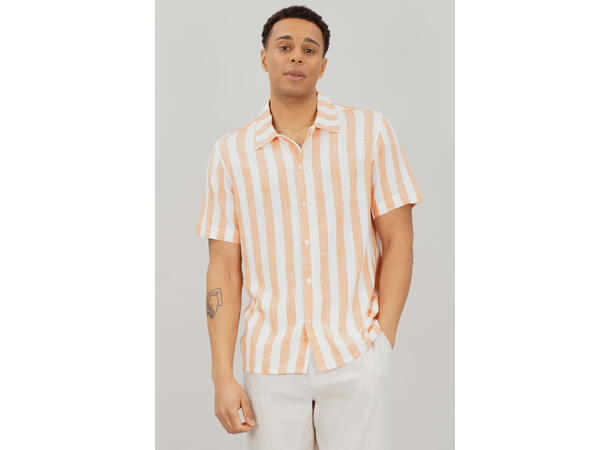 Folke SS Shirt Coral XL Striped linen SS shirt 